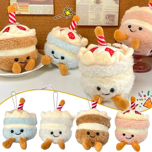 1-10PCS Cute Plush Cake Keychain