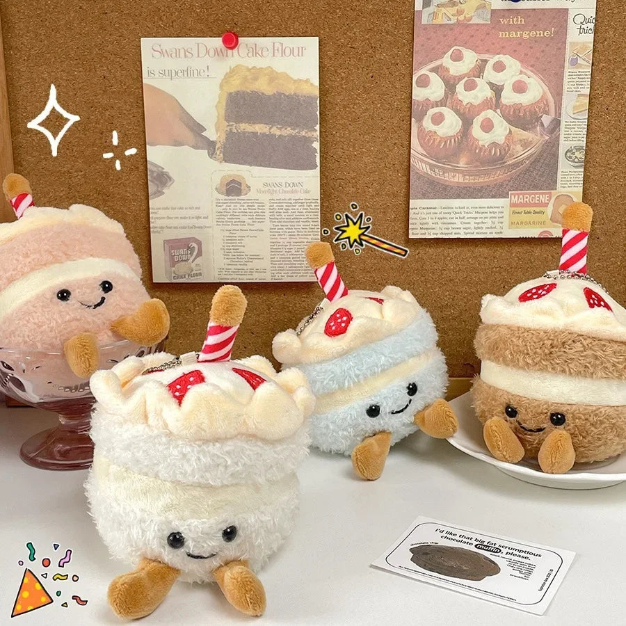 1-10PCS Cute Plush Cake Keychain
