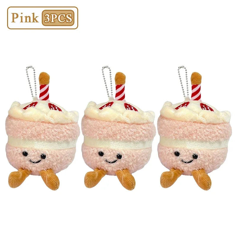 1-10PCS Cute Plush Cake Keychain