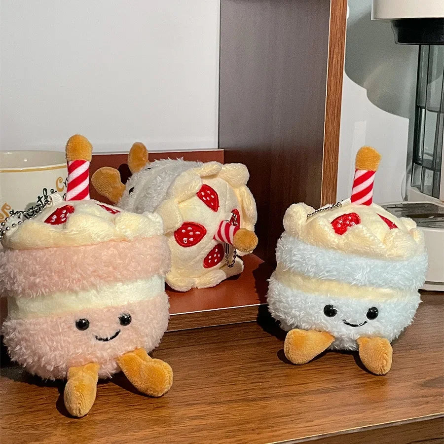 1-10PCS Cute Plush Cake Keychain